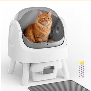Automatic Self-Cleaning Cat Litter Box - White and Gray